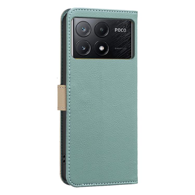 For Redmi K70E Splicing Color Hollow Flower Pattern RFID Leather Phone Case