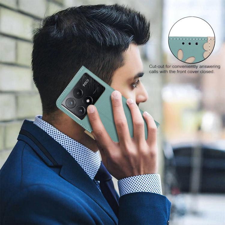 For Redmi K70E Splicing Color Hollow Flower Pattern RFID Leather Phone Case