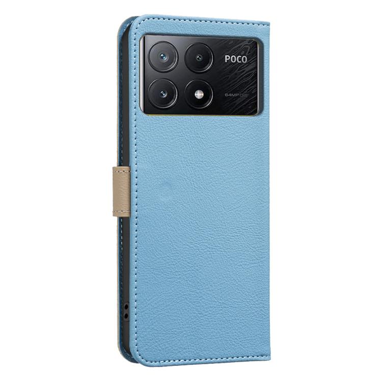 For Redmi K70E Splicing Color Hollow Flower Pattern RFID Leather Phone Case