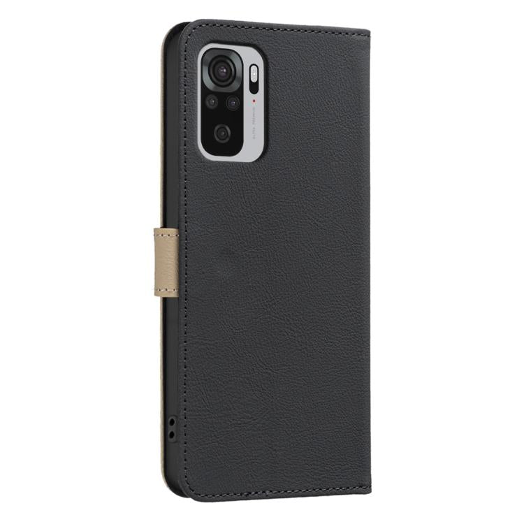 For Redmi Note 10 4G / Note 10S Splicing Color Hollow Flower Pattern RFID Leather Phone Case