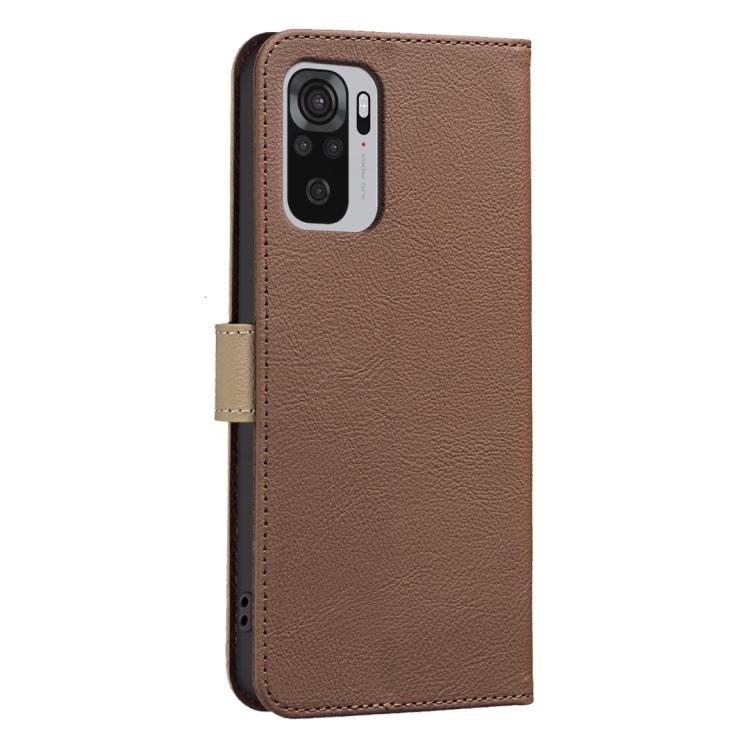 For Redmi Note 10 4G / Note 10S Splicing Color Hollow Flower Pattern RFID Leather Phone Case