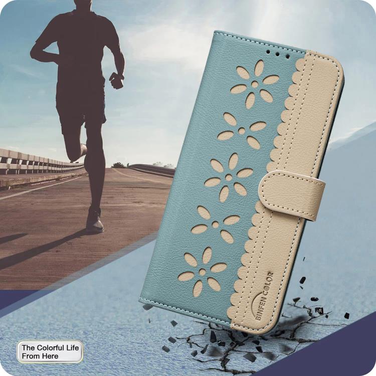 For Redmi Note 10 4G / Note 10S Splicing Color Hollow Flower Pattern RFID Leather Phone Case