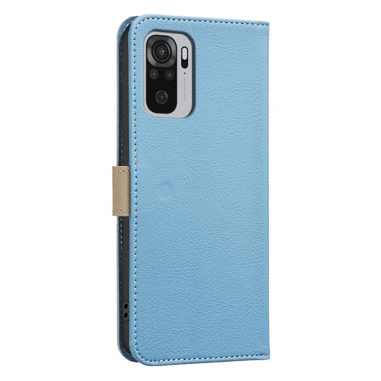 For Redmi Note 10 4G / Note 10S Splicing Color Hollow Flower Pattern RFID Leather Phone Case
