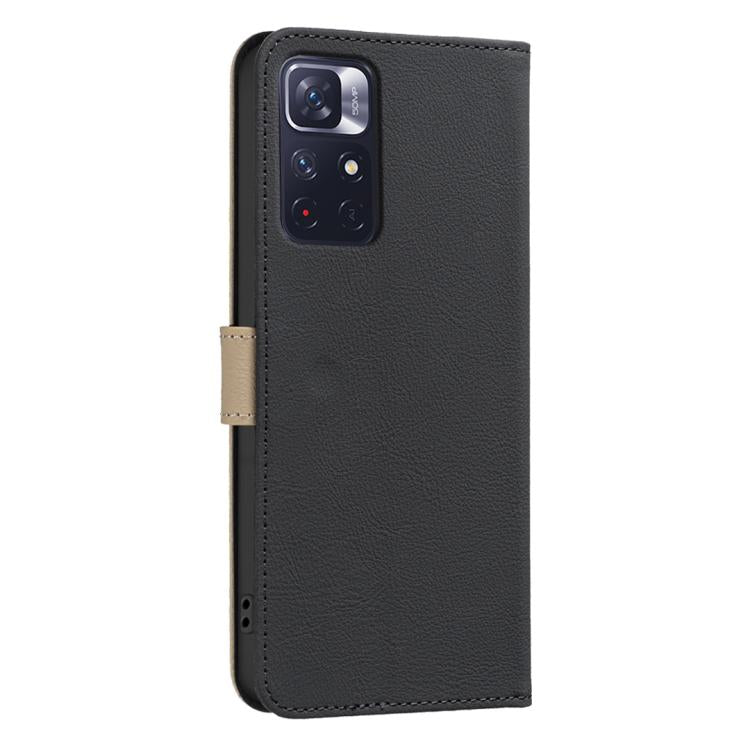 For Redmi Note 11 / Note 11S Splicing Color Hollow Flower Pattern RFID Leather Phone Case