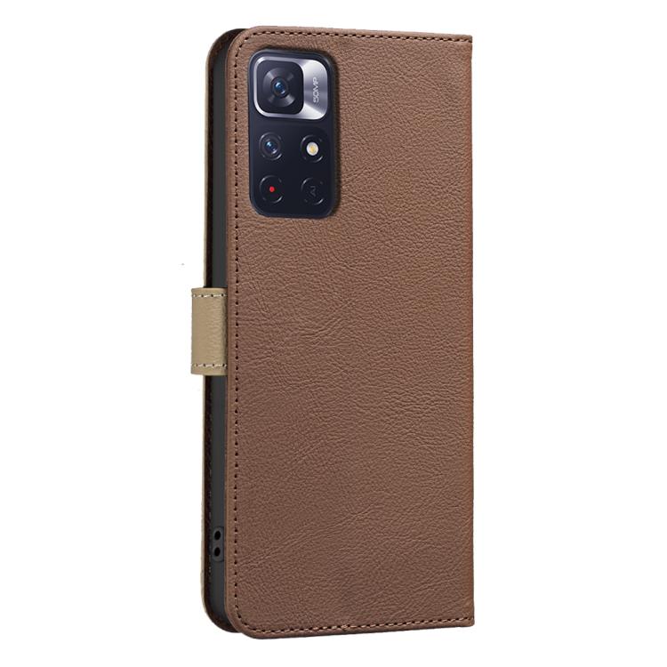 For Redmi Note 11 / Note 11S Splicing Color Hollow Flower Pattern RFID Leather Phone Case