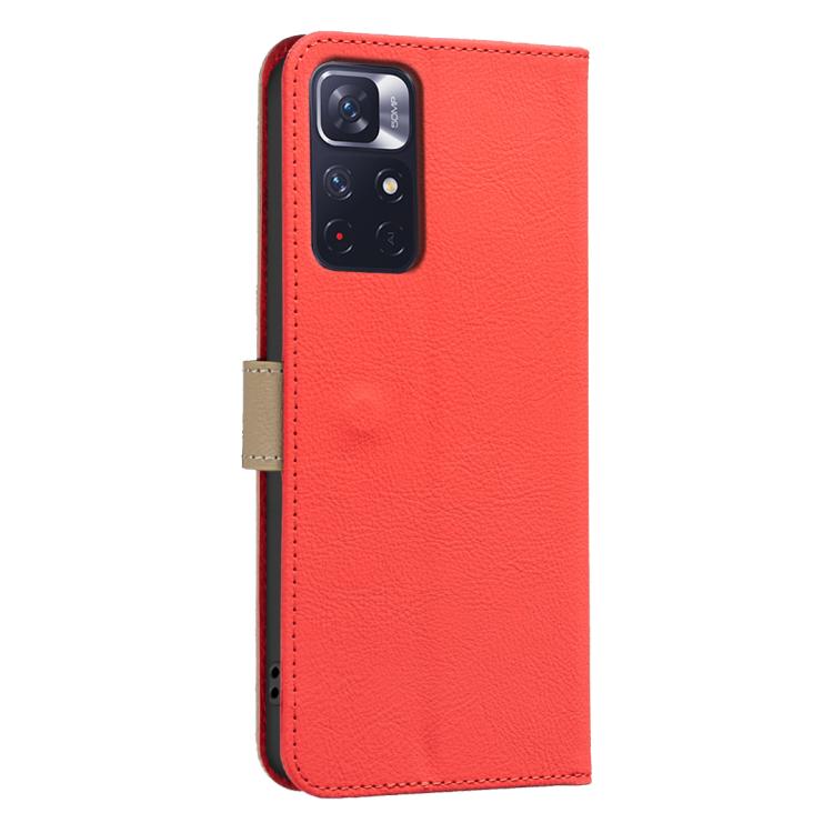For Redmi Note 11 / Note 11S Splicing Color Hollow Flower Pattern RFID Leather Phone Case