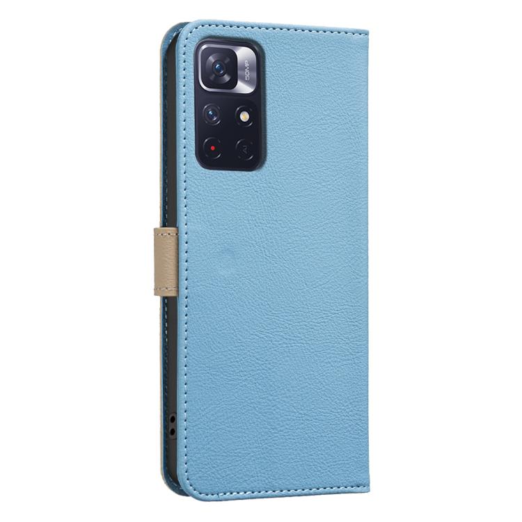 For Redmi Note 11 / Note 11S Splicing Color Hollow Flower Pattern RFID Leather Phone Case