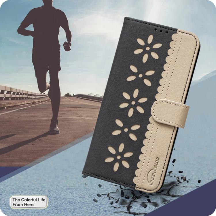 For Redmi Note 12 5G Splicing Color Hollow Flower Pattern RFID Leather Phone Case