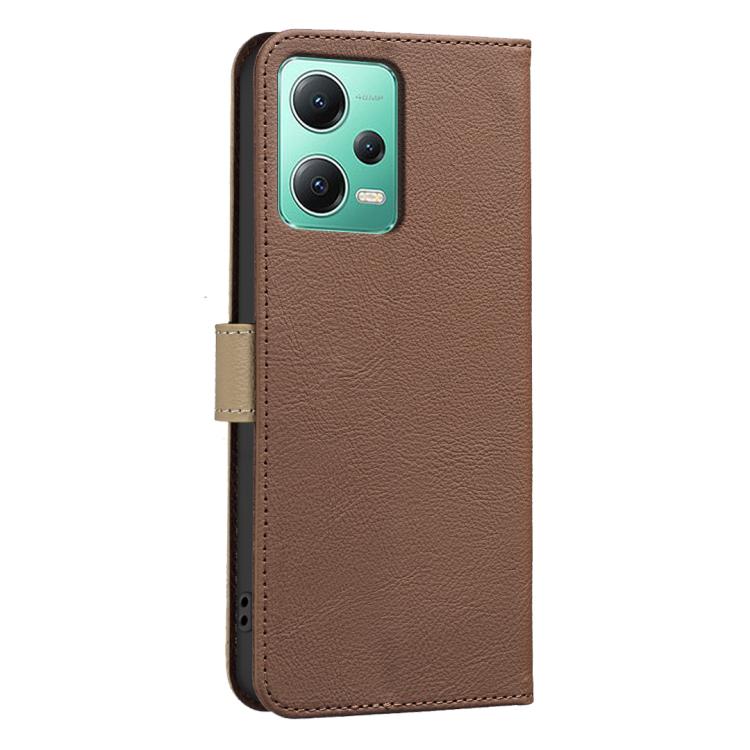 For Redmi Note 12 5G Splicing Color Hollow Flower Pattern RFID Leather Phone Case