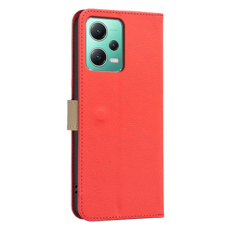 For Redmi Note 12 5G Splicing Color Hollow Flower Pattern RFID Leather Phone Case