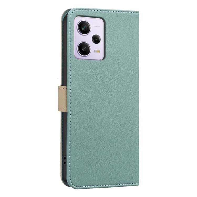 For Redmi Note 12 Pro Splicing Color Hollow Flower Pattern RFID Leather Phone Case