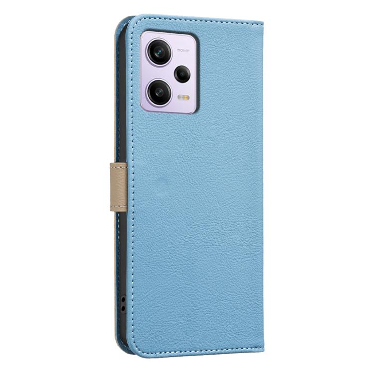 For Redmi Note 12 Pro Splicing Color Hollow Flower Pattern RFID Leather Phone Case