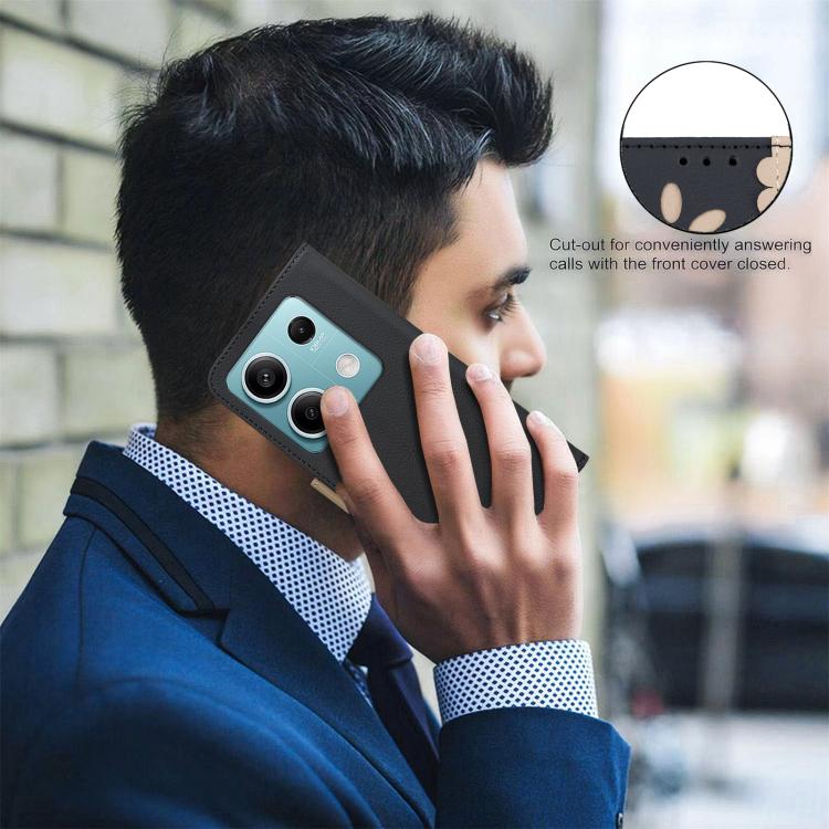 For Redmi Note 13 5G Splicing Color Hollow Flower Pattern RFID Leather Phone Case