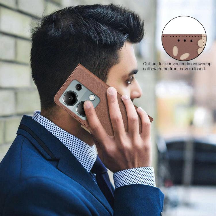 For Redmi Note 13 Pro 4G Splicing Color Hollow Flower Pattern RFID Leather Phone Case