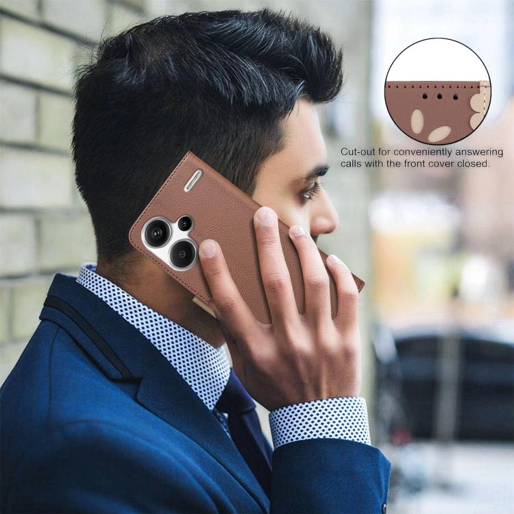 For Redmi Note 13 Pro+ 5G Splicing Color Hollow Flower Pattern RFID Leather Phone Case