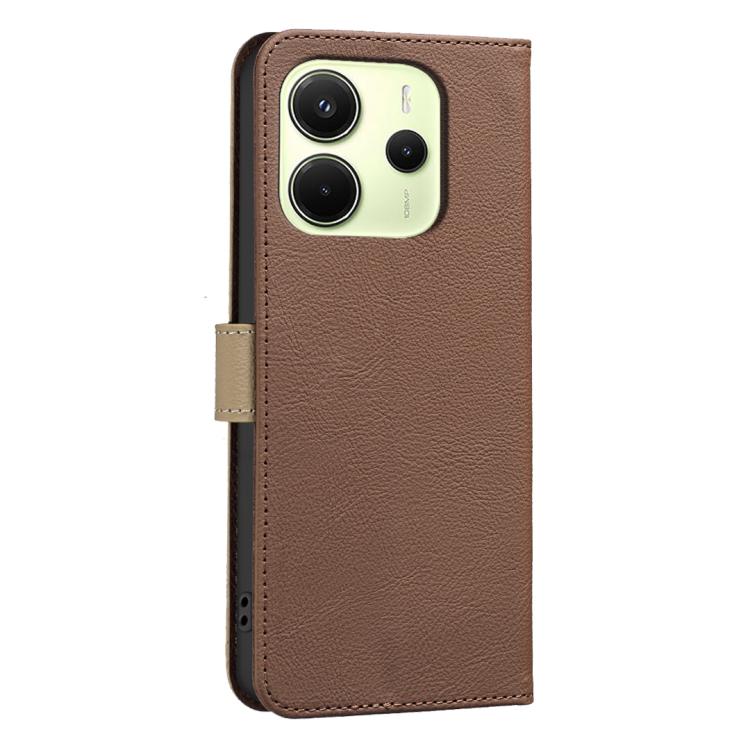 For Redmi Note 14 4G 163.25mm Splicing Color Hollow Flower Pattern RFID Leather Phone Case