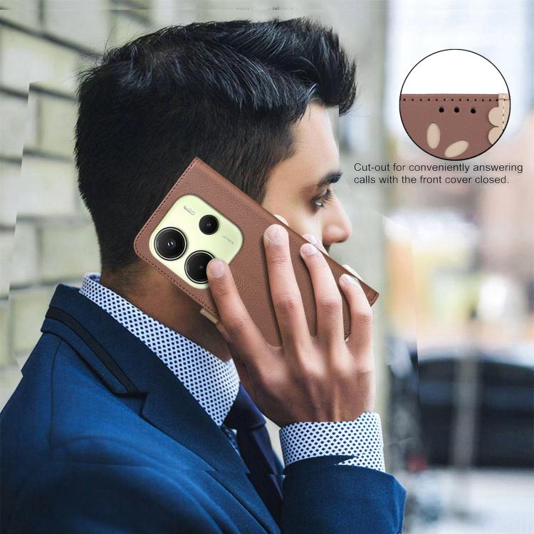 For Redmi Note 14 4G 163.25mm Splicing Color Hollow Flower Pattern RFID Leather Phone Case