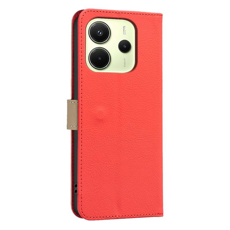 For Redmi Note 14 4G 163.25mm Splicing Color Hollow Flower Pattern RFID Leather Phone Case