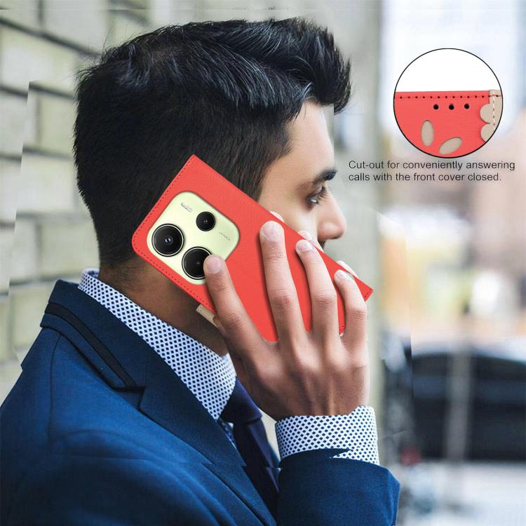 For Redmi Note 14 4G 163.25mm Splicing Color Hollow Flower Pattern RFID Leather Phone Case