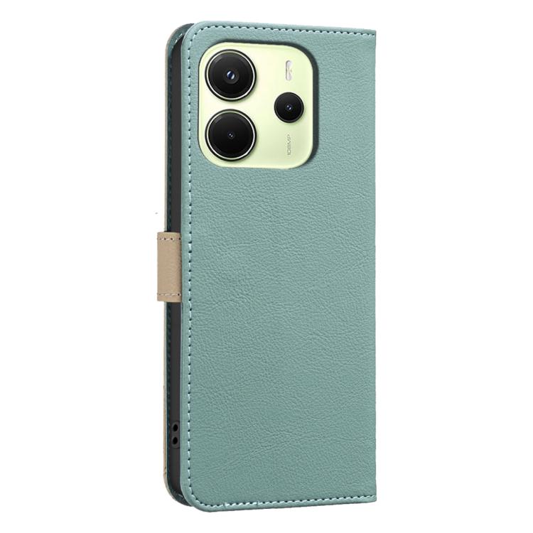 For Redmi Note 14 4G 163.25mm Splicing Color Hollow Flower Pattern RFID Leather Phone Case