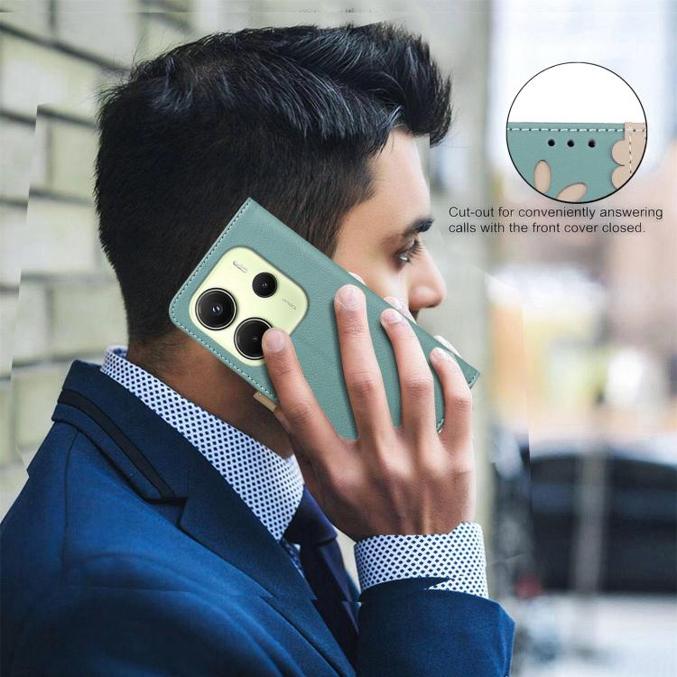 For Redmi Note 14 4G 163.25mm Splicing Color Hollow Flower Pattern RFID Leather Phone Case