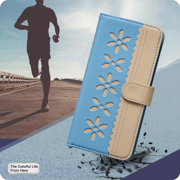 For Redmi Note 14 4G 163.25mm Splicing Color Hollow Flower Pattern RFID Leather Phone Case