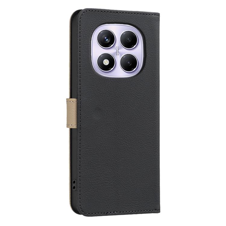 For Redmi Note 14 Pro 4G Splicing Color Hollow Flower Pattern RFID Leather Phone Case