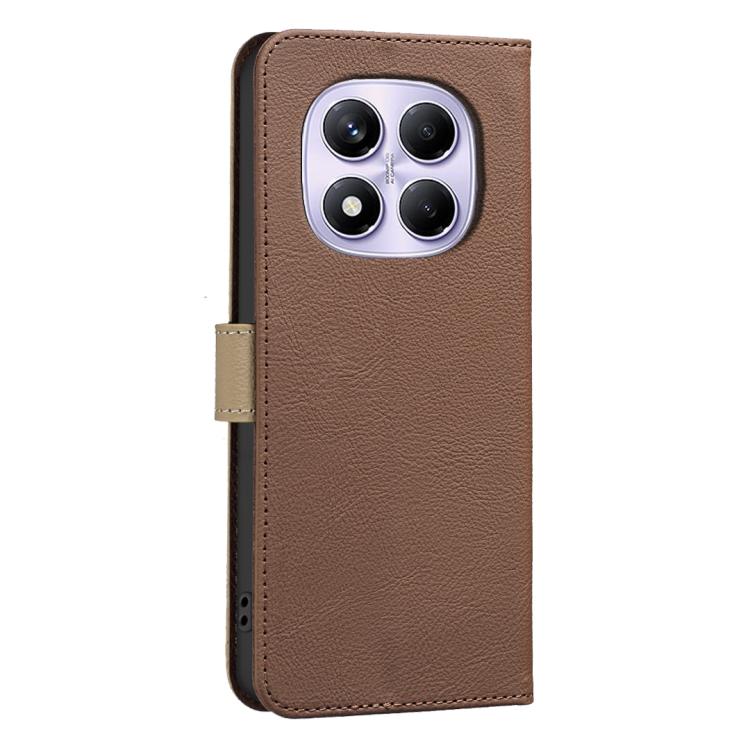 For Redmi Note 14 Pro 4G Splicing Color Hollow Flower Pattern RFID Leather Phone Case