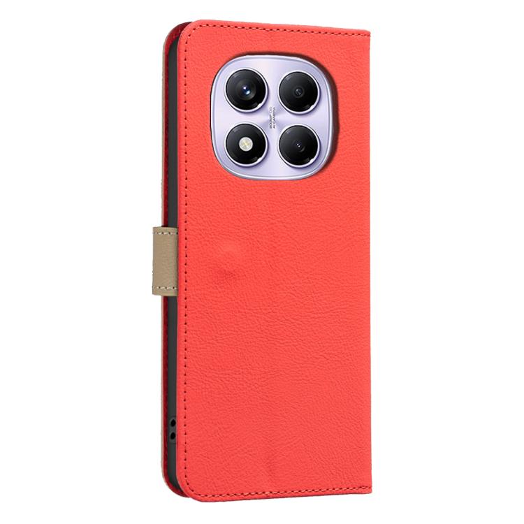 For Redmi Note 14 Pro 4G Splicing Color Hollow Flower Pattern RFID Leather Phone Case
