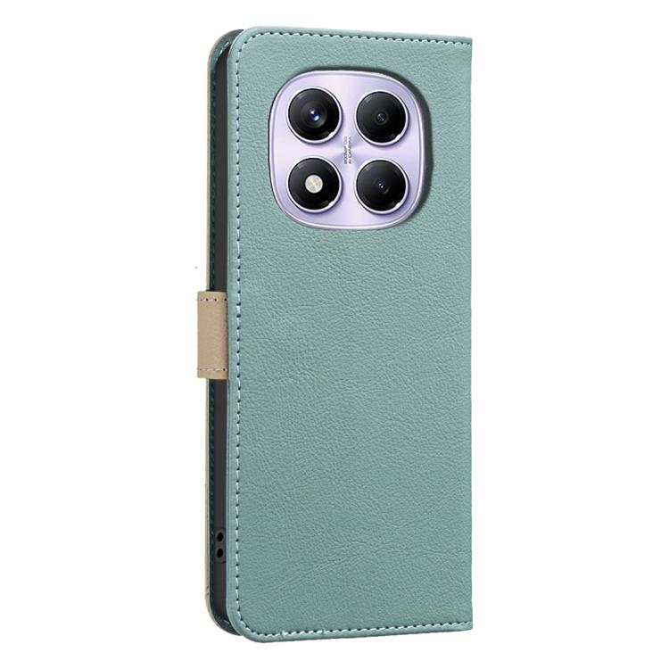 For Redmi Note 14 Pro 4G Splicing Color Hollow Flower Pattern RFID Leather Phone Case