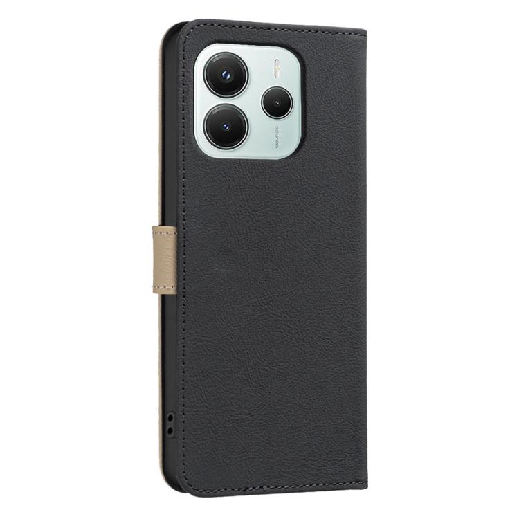 For Redmi Note 14 5G Splicing Color Hollow Flower Pattern RFID Leather Phone Case