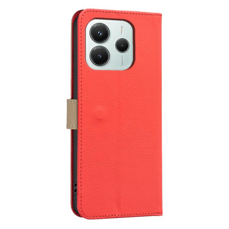 For Redmi Note 14 5G Splicing Color Hollow Flower Pattern RFID Leather Phone Case