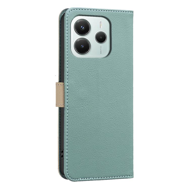 For Redmi Note 14 5G Splicing Color Hollow Flower Pattern RFID Leather Phone Case