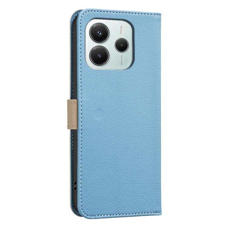 For Redmi Note 14 5G Splicing Color Hollow Flower Pattern RFID Leather Phone Case