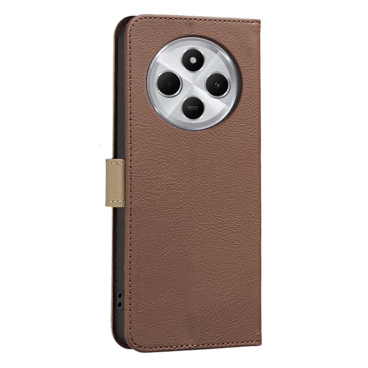 For Redmi 14C Splicing Color Hollow Flower Pattern RFID Leather Phone Case