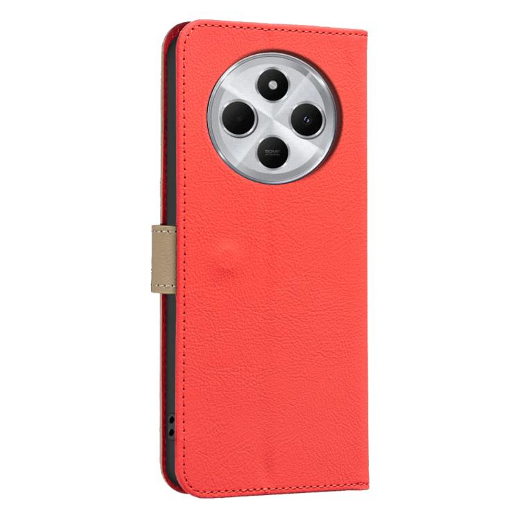 For Redmi 14C Splicing Color Hollow Flower Pattern RFID Leather Phone Case