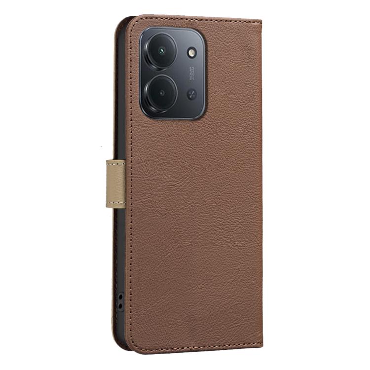 For Redmi 15C 5G/4G EU 173mm/Poco C85 5G Splicing Color Hollow Flower Pattern RFID Leather Phone Case