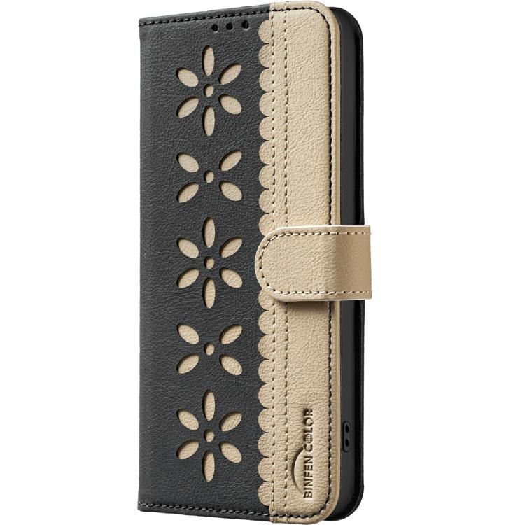 For Redmi Note 15 Pro 4G Global 163.2mm Splicing Color Hollow Flower Pattern RFID Leather Phone Case