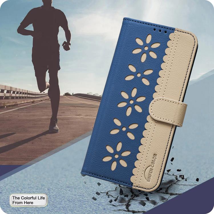 For Redmi K90/Poco F8 Pro Splicing Color Hollow Flower Pattern RFID Leather Phone Case