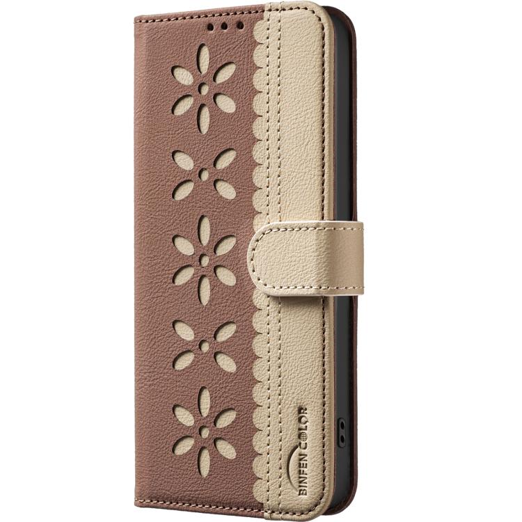 For Redmi Note 15 5G Global 164mm Splicing Color Hollow Flower Pattern RFID Leather Phone Case