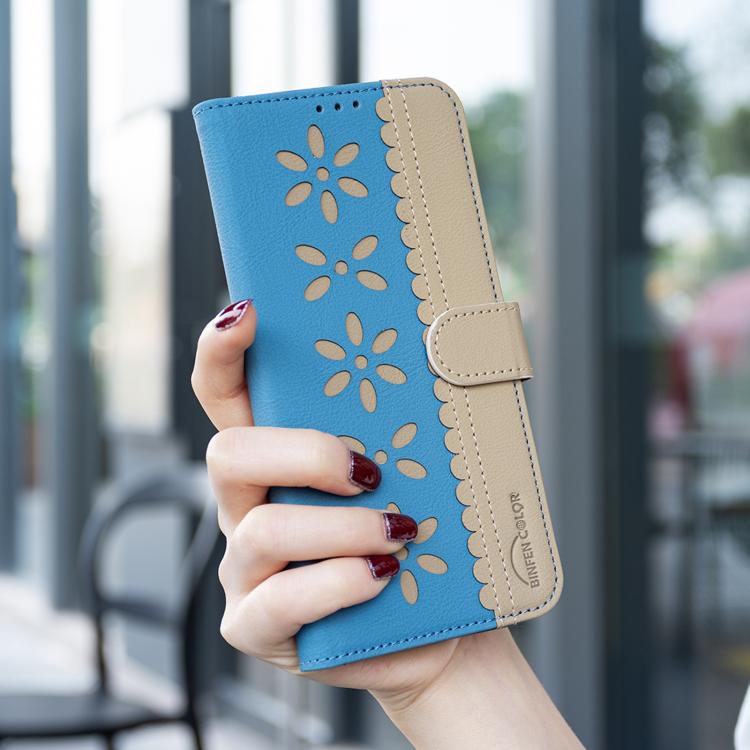 For Redmi Note 15 5G Global 164mm Splicing Color Hollow Flower Pattern RFID Leather Phone Case