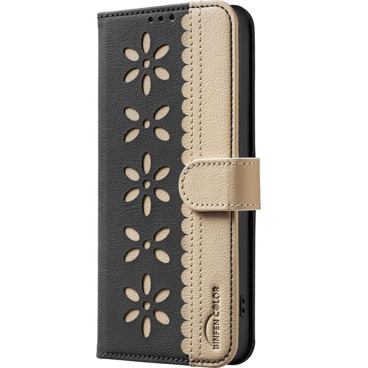 For Redmi 15a 5G Splicing Color Hollow Flower Pattern RFID Leather Phone Case