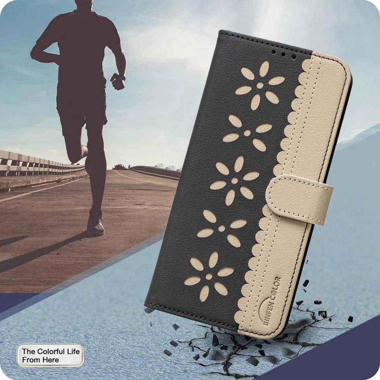 For Redmi 15a 5G Splicing Color Hollow Flower Pattern RFID Leather Phone Case
