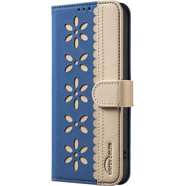 For Redmi 15a 5G Splicing Color Hollow Flower Pattern RFID Leather Phone Case