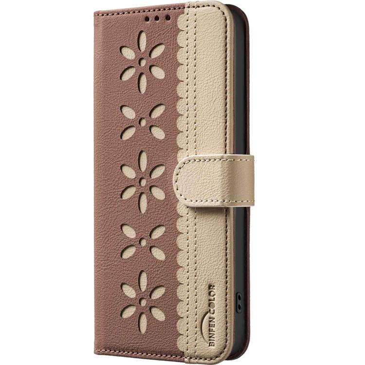For Redmi 15a 5G Splicing Color Hollow Flower Pattern RFID Leather Phone Case