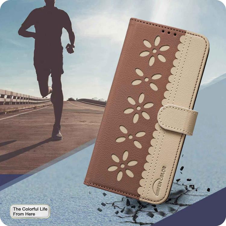 For Redmi 15a 5G Splicing Color Hollow Flower Pattern RFID Leather Phone Case