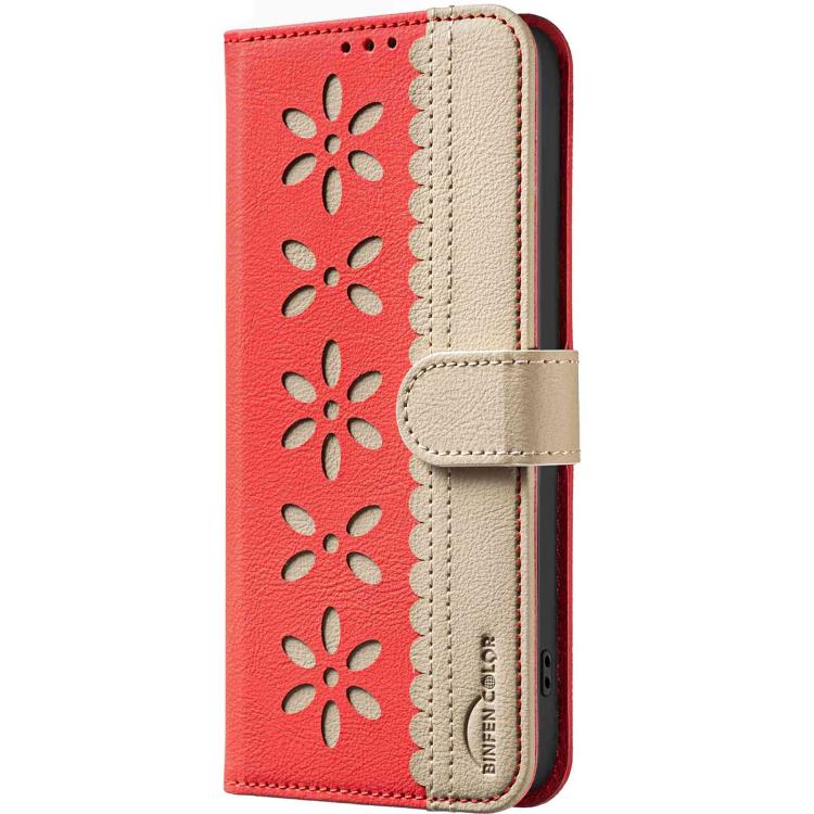 For Redmi 15a 5G Splicing Color Hollow Flower Pattern RFID Leather Phone Case