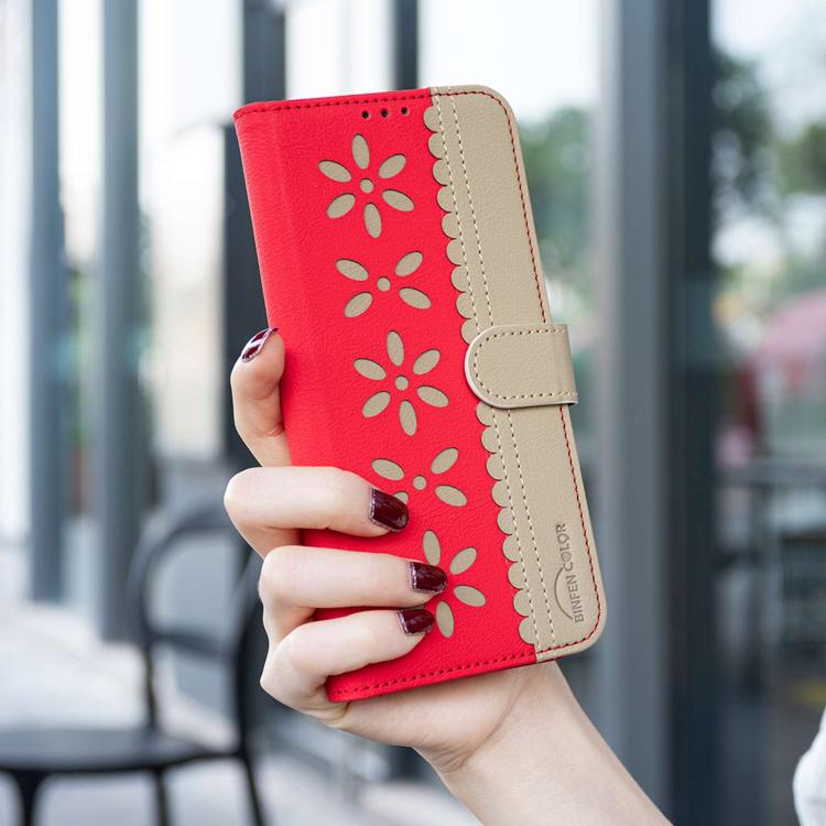 For Redmi 15a 5G Splicing Color Hollow Flower Pattern RFID Leather Phone Case