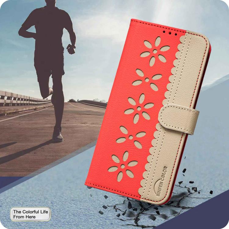 For Redmi 15a 5G Splicing Color Hollow Flower Pattern RFID Leather Phone Case