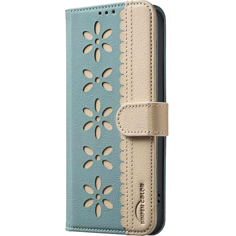 For Redmi 15a 5G Splicing Color Hollow Flower Pattern RFID Leather Phone Case